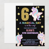 6e Rainbow Unicorn Invitations Anniversaire Vol (Devant / Derrière)