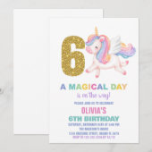 6e Rainbow Unicorn Invitations d'anniversaire (Devant / Derrière)