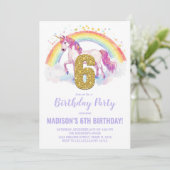 6e Rainbow Unicorn Invitations d'anniversaire (Debout devant)