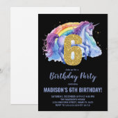 6e Rainbow Unicorn Invitations d'anniversaire (Devant / Derrière)
