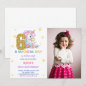 6e Unicorne florale Invitations d'anniversaire ave (Devant / Derrière)