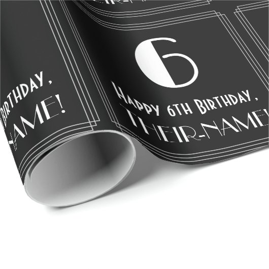 6e verjaardag - Art Deco geïnspireerde look "6", n Cadeaupapier (Rol Hoek)