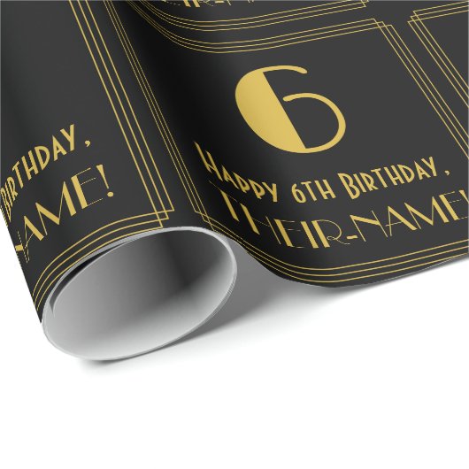 6e verjaardag ~ Art Deco Geïnspireerde look "6", n Cadeaupapier (Rol Hoek)