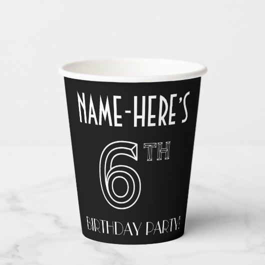 6e verjaardag: Art Deco Style + aangepaste naam Papieren Bekers (Achterkant)