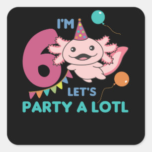 6e verjaardag Axolotl Six Year Old Sweet Axolotl Vierkante Sticker