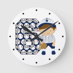 6e verjaardag Baseball Catcher Blue en White Ronde Klok