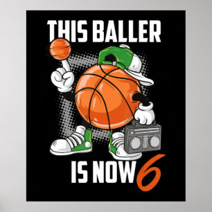 6e verjaardag Basketball Player Funny 6 jaar oud Poster