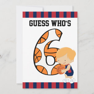 6e verjaardag Blauwe en Rode Basketbalspeler v2 Kaart