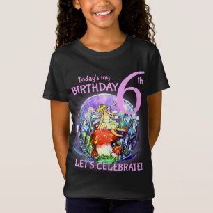 6e Verjaardag Bubbly Fairy & Mushroom Motief T-shi T-shirt