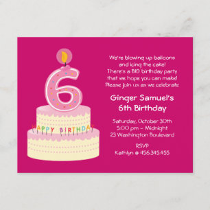 6e verjaardag Cake Eenvoudige uitnodiging