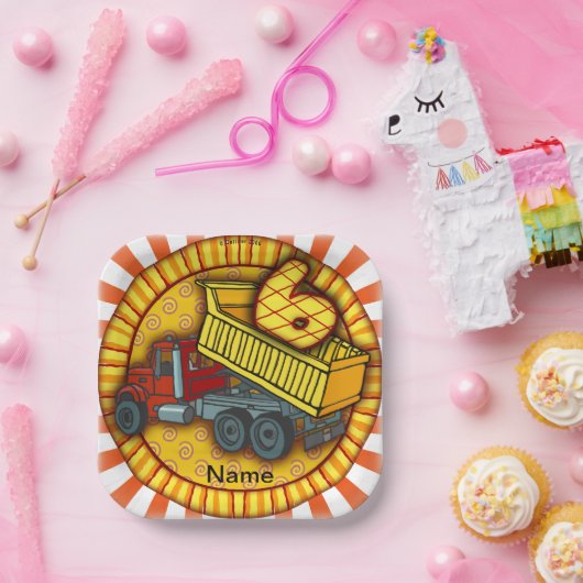 6e verjaardag Dump Truck Papieren Bordje (Feest)