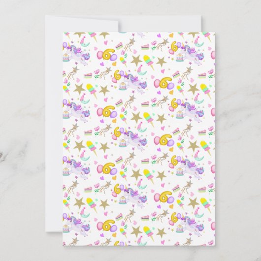 6e verjaardag Eenhoorn met taart uitnodiging (Achterkant)