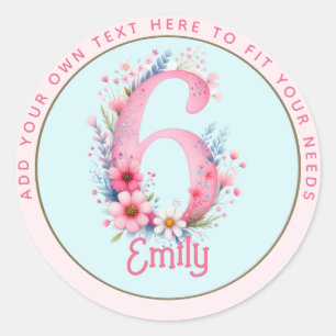 6e verjaardag Fairy Floral roze prinses sprookje Ronde Sticker