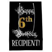 6e verjaardag ~ Fancy script; Faux Gold Kijk; naam Medium Cadeauzakje (Achterkant)