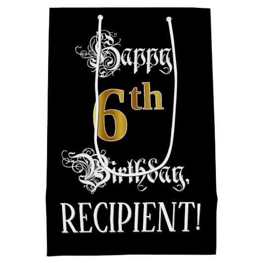 6e verjaardag ~ Fancy script; Faux Gold Kijk; naam Medium Cadeauzakje (Achterkant)