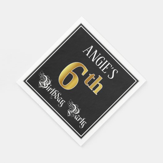 6e verjaardag — Fancy script, Faux Gold look Servet (Hoek)