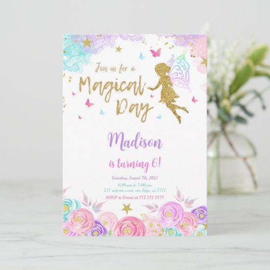 6e verjaardag feeënfeest kaart (Staand voorkant)