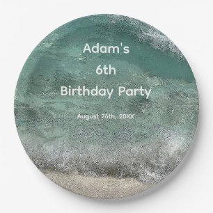 6e Verjaardag Feest Water Abstracte Custom Name Ag Papieren Bordje
