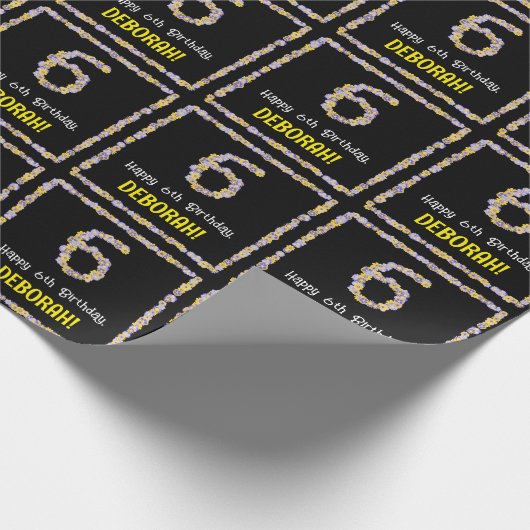 6e verjaardag: Floral Flowers Number, Custom Name Cadeaupapier (Hoek)