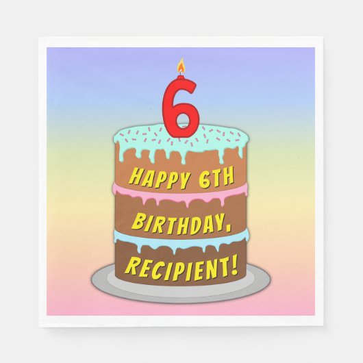 6e verjaardag: Fun Cake and Candle + Custom Name Servet (Voorkant)