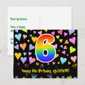 6e verjaardag: Fun Hearts-patroon, Regenboog 6 Briefkaart (Voorkant / Achterkant)