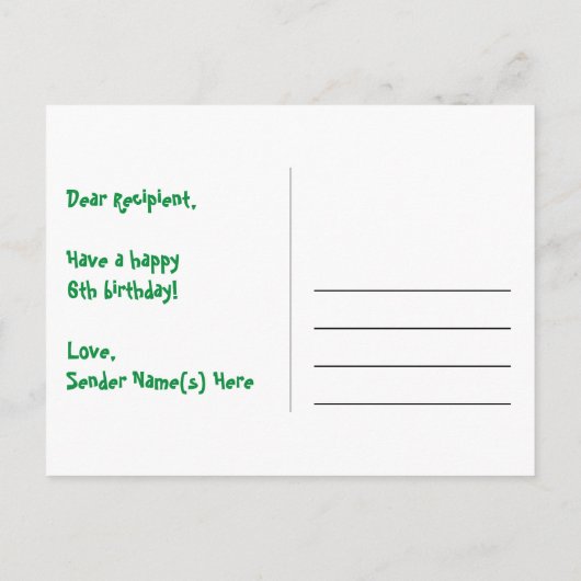 6e verjaardag: Fun Hearts Pattern, Rainbow 6 Briefkaart (Achterkant)