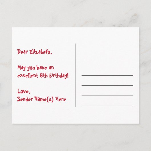 6e verjaardag: Fun sterren patroon, Regenboog 6, N Briefkaart (Achterkant)