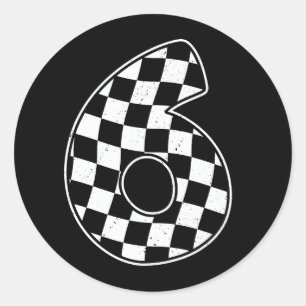 6e verjaardag geruite nummer 6 auto race vlag ronde sticker