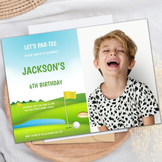 6e verjaardag Golf-uitnodigingen met foto Kaart