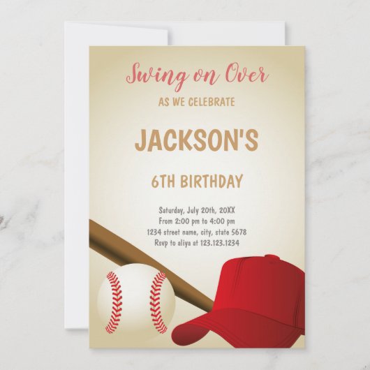 6e verjaardag honkbal uitnodiging (Voorkant)