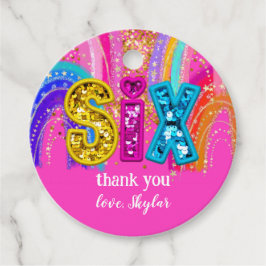 6e Verjaardag Hot Pink Rainbow Sequin Girl Bedankjes Labels