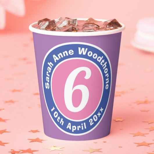 6e verjaardag kind feest papieren bekers