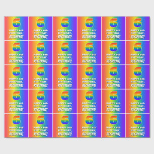 6e verjaardag: Kleurrijk, vun regenboogpatroon # 6 Cadeaupapier