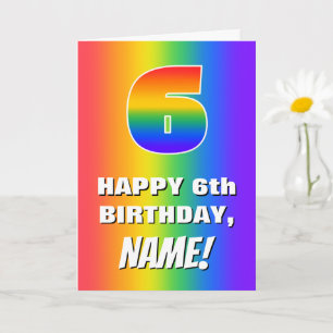 6e verjaardag: kleurrijk, vun regenboogpatroon # 6 kaart