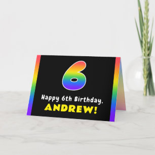 6e verjaardag: kleurrijke regenboog # 6, aangepast kaart