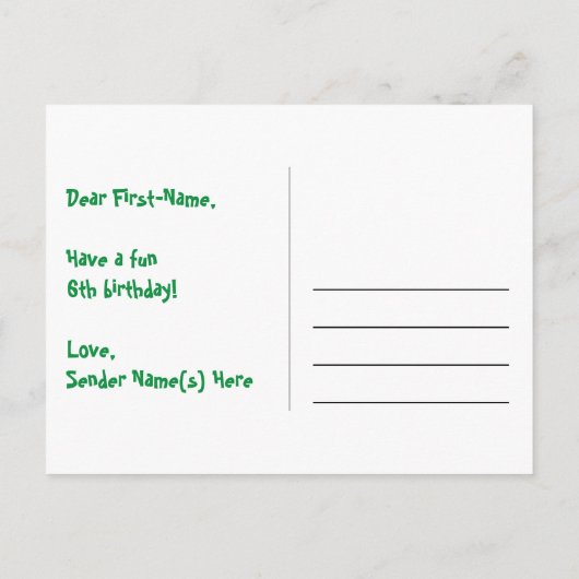 6e verjaardag – Leuke vuurwerkpatroon + Regenboog Briefkaart (Achterkant)