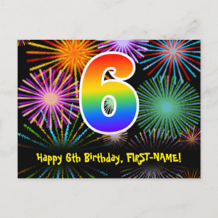 6e verjaardag – Leuke vuurwerkpatroon + Regenboog Briefkaart