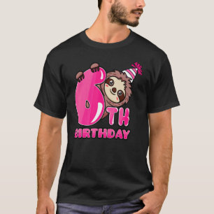6e verjaardag luiaard thema bday party viering 6 t-shirt