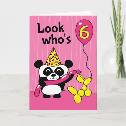 6e verjaardag - Meisje Panda met ballonnen Kaart (Voorkant)