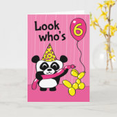 6e verjaardag - Meisje Panda met ballonnen Kaart (Gele Bloem)