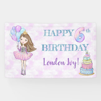 6e verjaardag meisje prinses lavendel turquoise spandoek