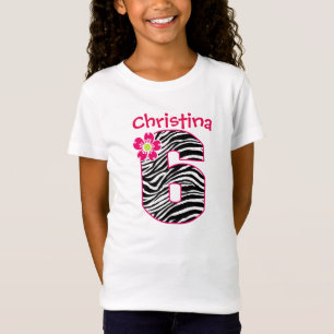 6e verjaardag meisje, warm roze en zwart Zebrapatr T-shirt