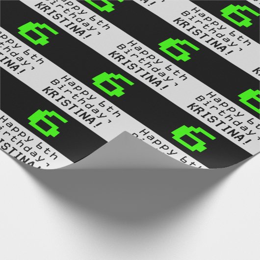 6e verjaardag - Nerdy / Geeky stijl "6" en naam Cadeaupapier (Hoek)