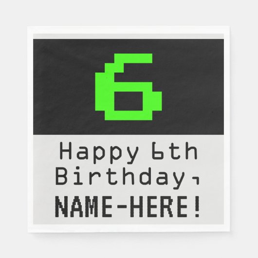 6e verjaardag - Nerdy / Geeky Style "6" en naam Servet (Voorkant)