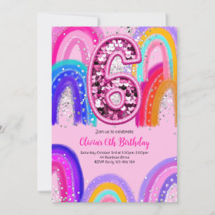 6e verjaardag Rainbow Pink Party Kaart