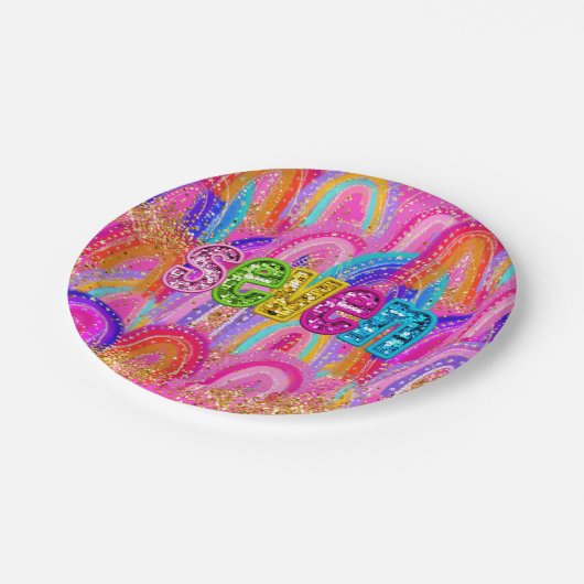 6e verjaardag Rainbow Sequin Papieren Bordje (Gekanteld)