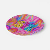 6e verjaardag Rainbow Sequin Papieren Bordje (Gekanteld)