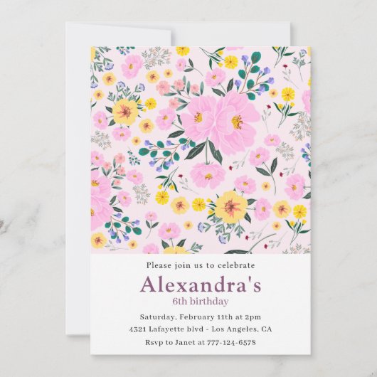 6e verjaardag uitnodigingen Boho Floral Pink (Voorkant)