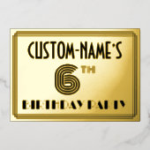 6e verjaardag van de geboorte — Art Deco Style "6" Folie Uitnodiging (Voorkant)