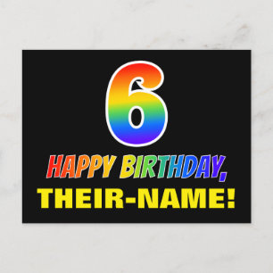 6e verjaardag: Vet, Vun, eenvoudig, regenboog 6 Briefkaart